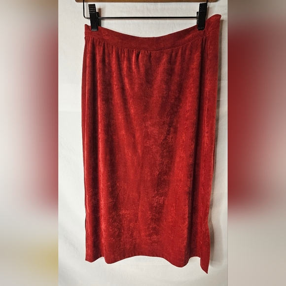 Vintage Bettina Riedel Red Faux Suede Skirt Size M - Picture 2 of 9